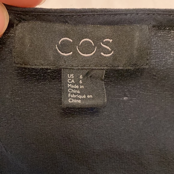 COS 100% Silk Structured puffy Sleeve Dress Navy Blue Size 6 - Picture 2 of 7